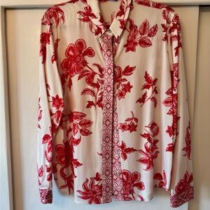 Zara Red and White Long Sleeve Button Down Shirt